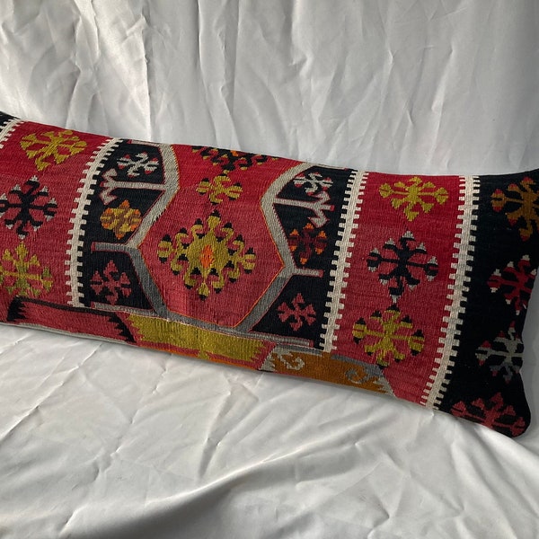 Handmade Lumbar Pillow 14x35 inç Turkish Rug Pillow Cover Lumbar Pillow Long Pillow cushion Boho Pillow Cover Decorative kilim Pillow Cover