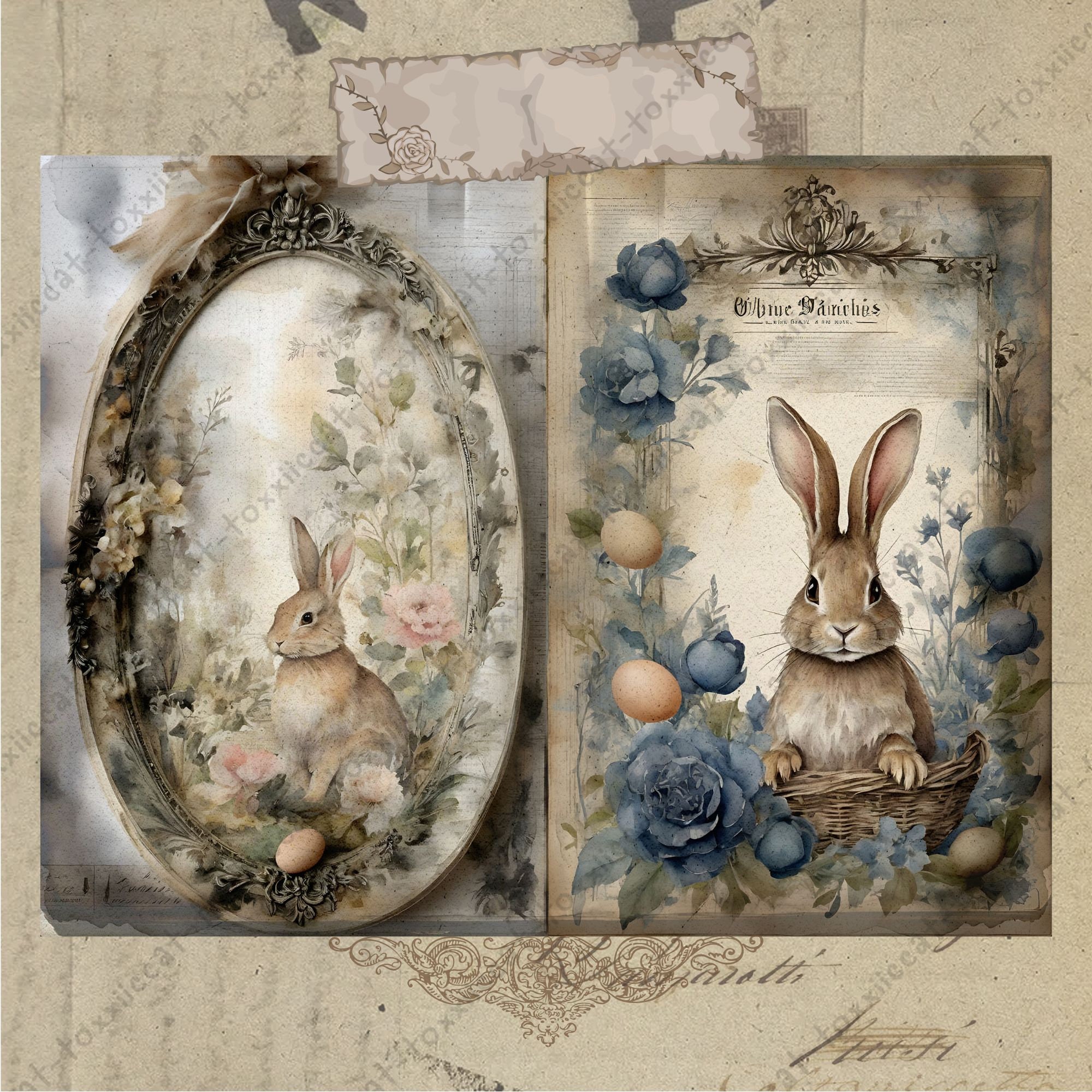 Vintage Easter Rabbits Junk Journal, Bunny Junk Journal, Rabbit Journal ...