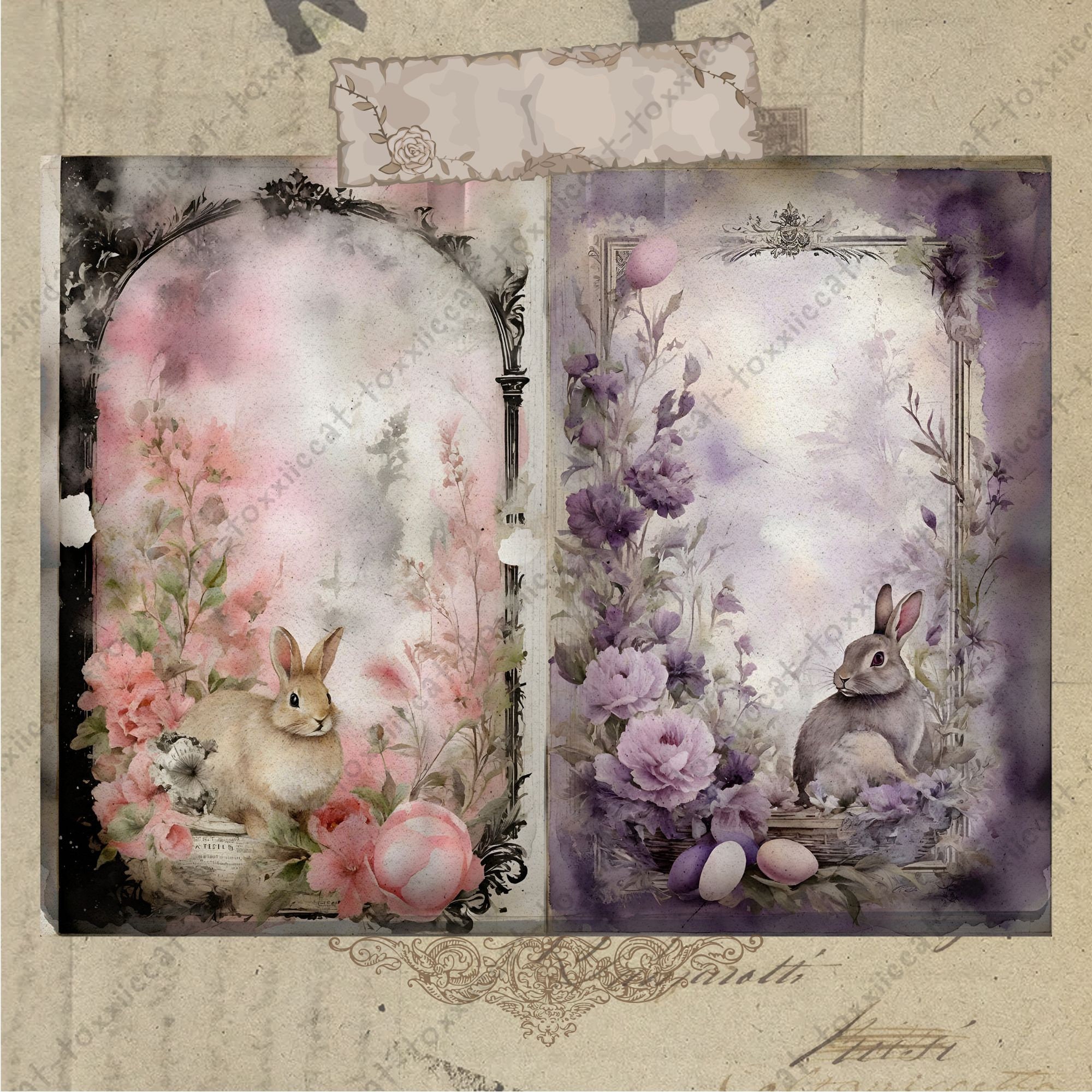 Vintage Easter Rabbits Junk Journal, Bunny Junk Journal, Rabbit Journal ...