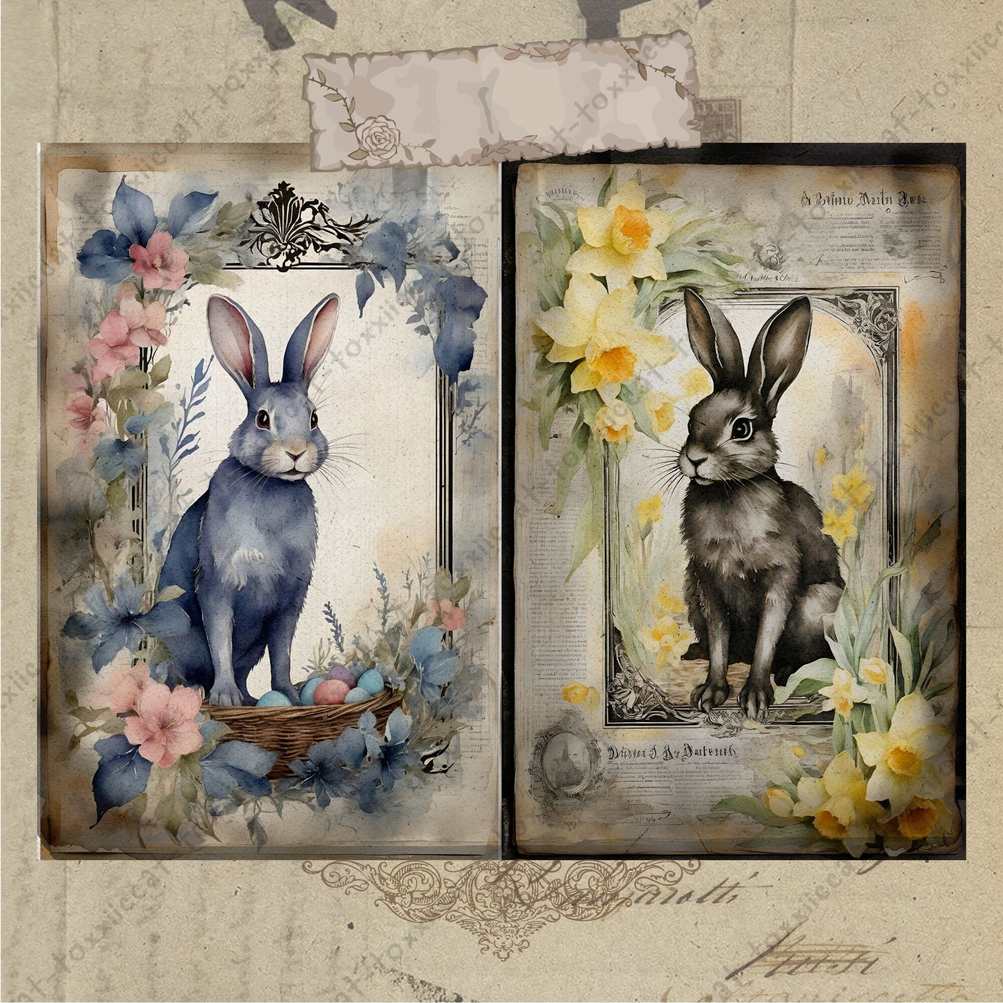 Vintage Easter Rabbits Junk Journal, Bunny Junk Journal, Rabbit Journal ...