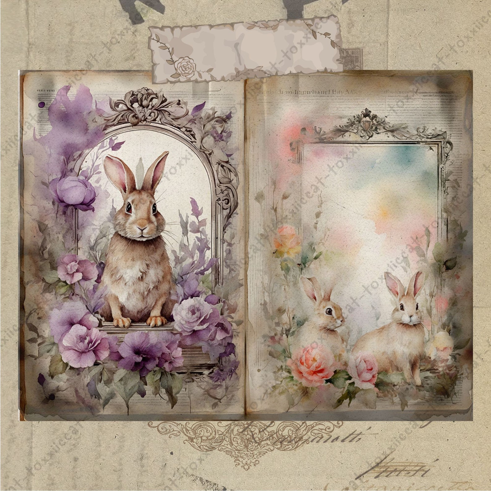 Vintage Easter Rabbits Junk Journal, Bunny Junk Journal, Rabbit Journal ...