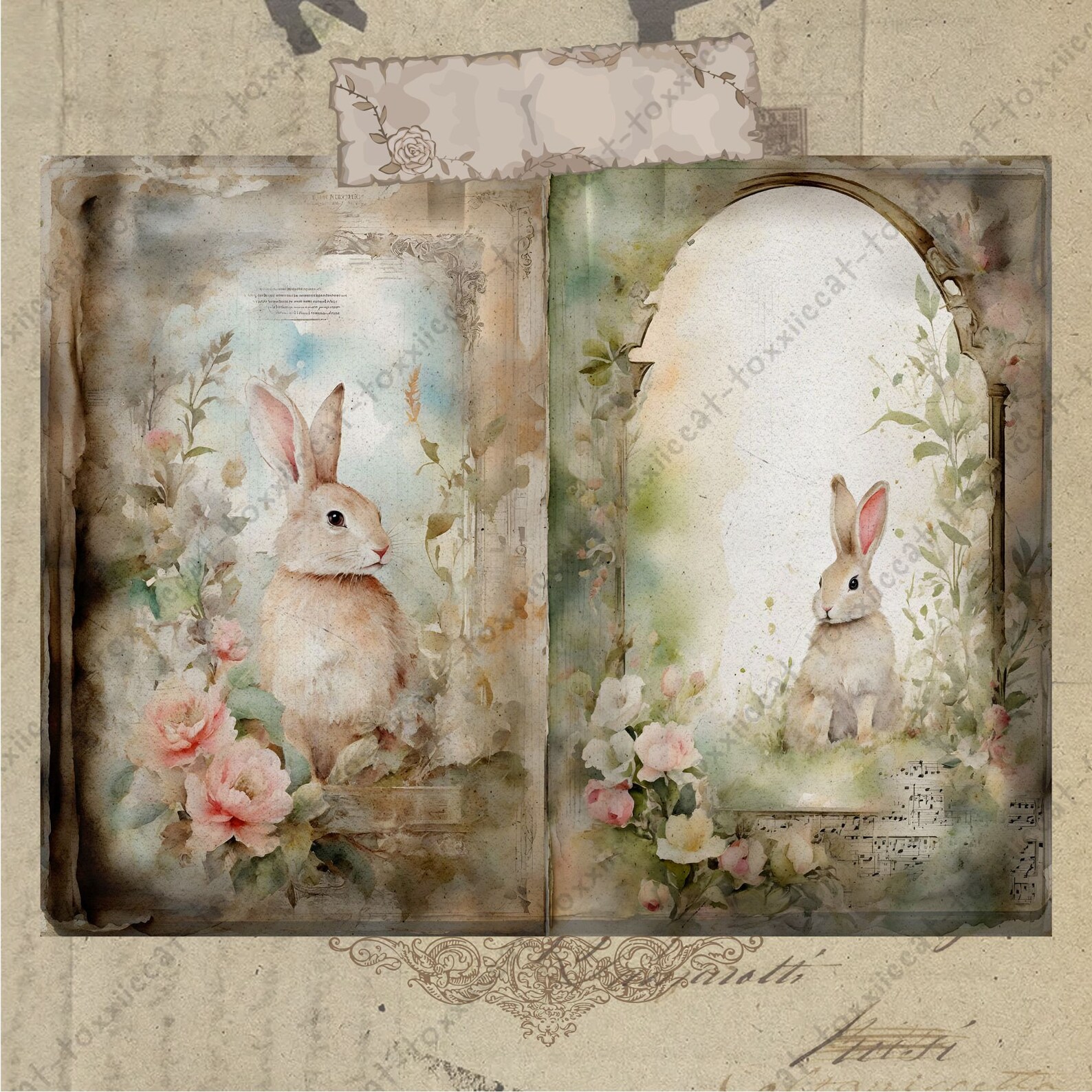 Vintage Easter Rabbits Junk Journal, Bunny Junk Journal, Rabbit Journal ...