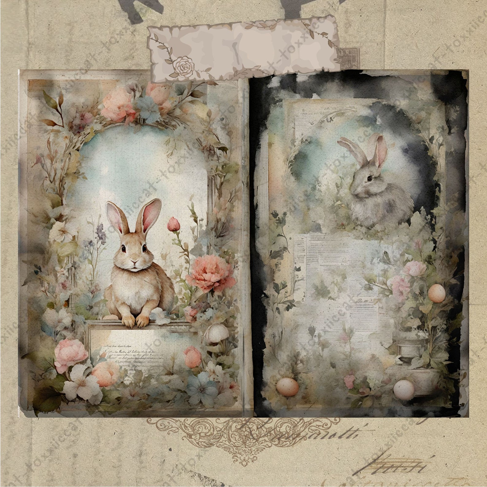 Vintage Easter Rabbits Junk Journal, Bunny Junk Journal, Rabbit Journal ...