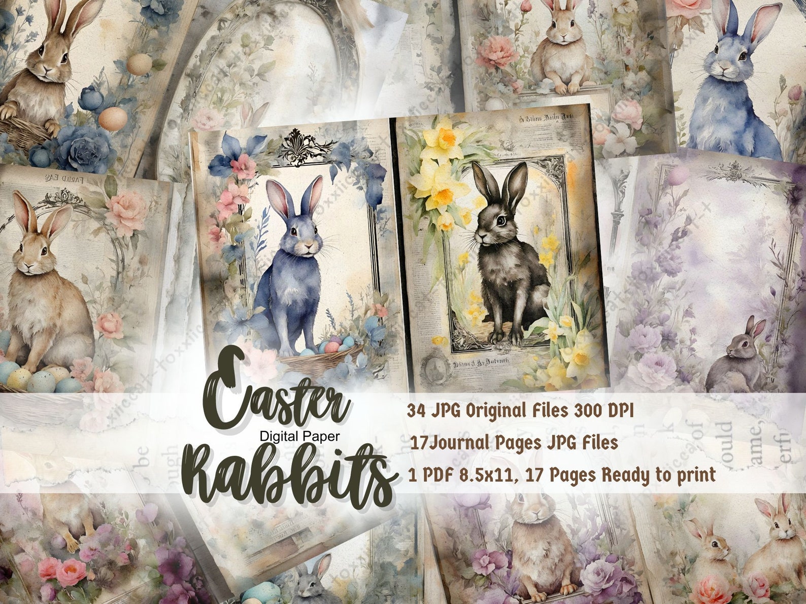 Vintage Easter Rabbits Junk Journal, Bunny Junk Journal, Rabbit Journal ...