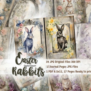 Vintage Easter Rabbits junk journal, Bunny Junk Journal, Rabbit Journal Pages, Watercolor Junk Journal, Rabbit Ephemera, Printable Scrapbook