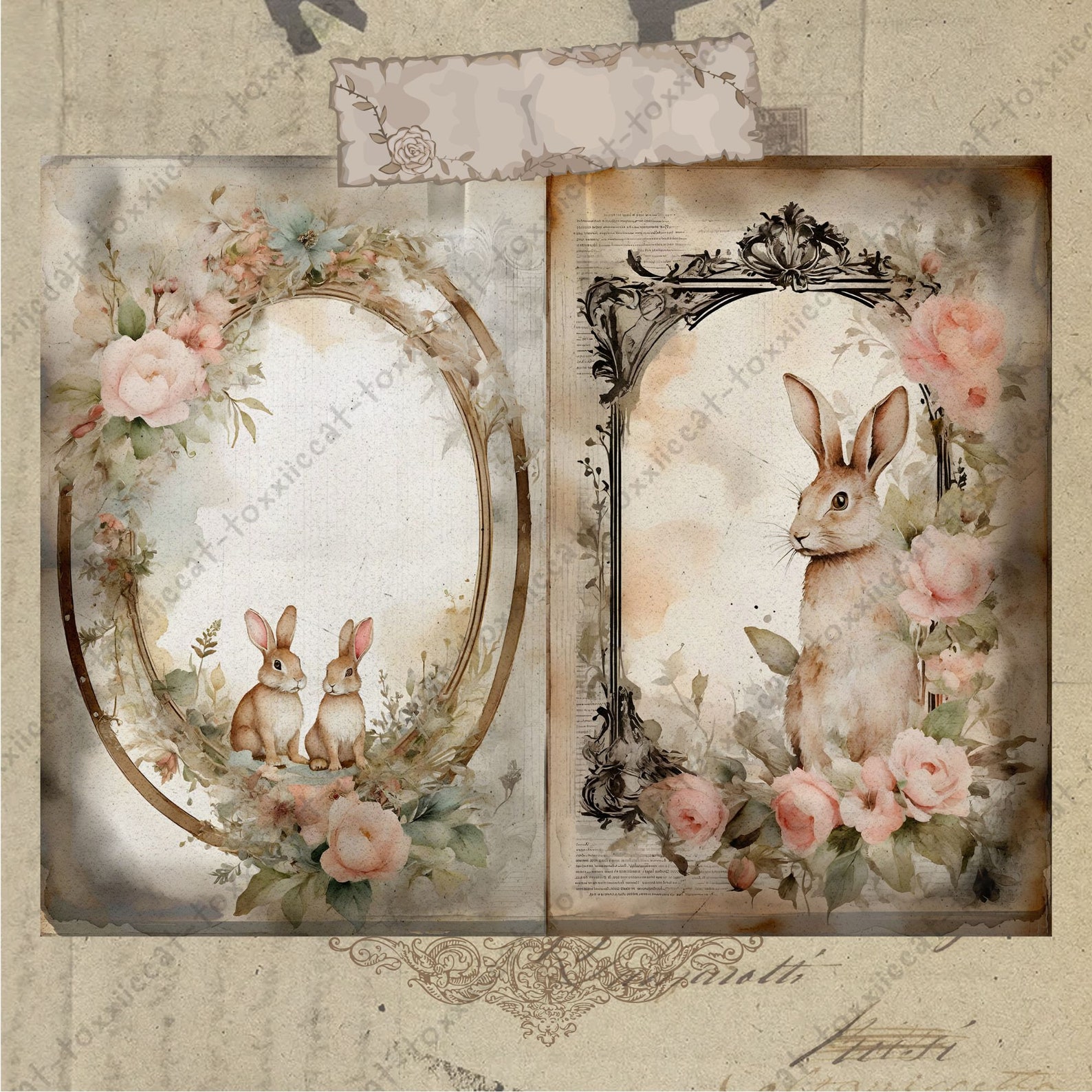 Vintage Easter Rabbits Junk Journal, Bunny Junk Journal, Rabbit Journal ...