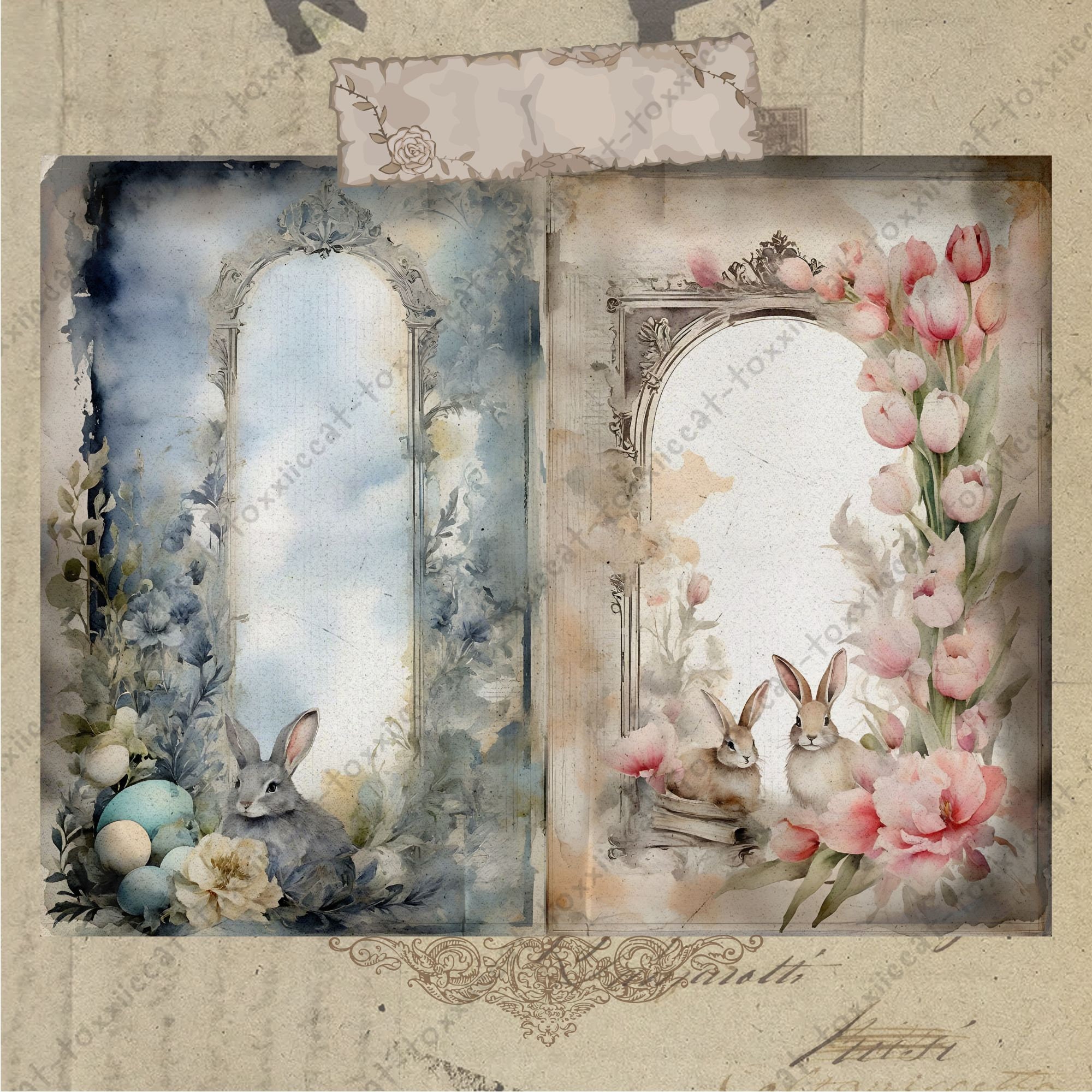 Vintage Easter Rabbits Junk Journal, Bunny Junk Journal, Rabbit Journal ...