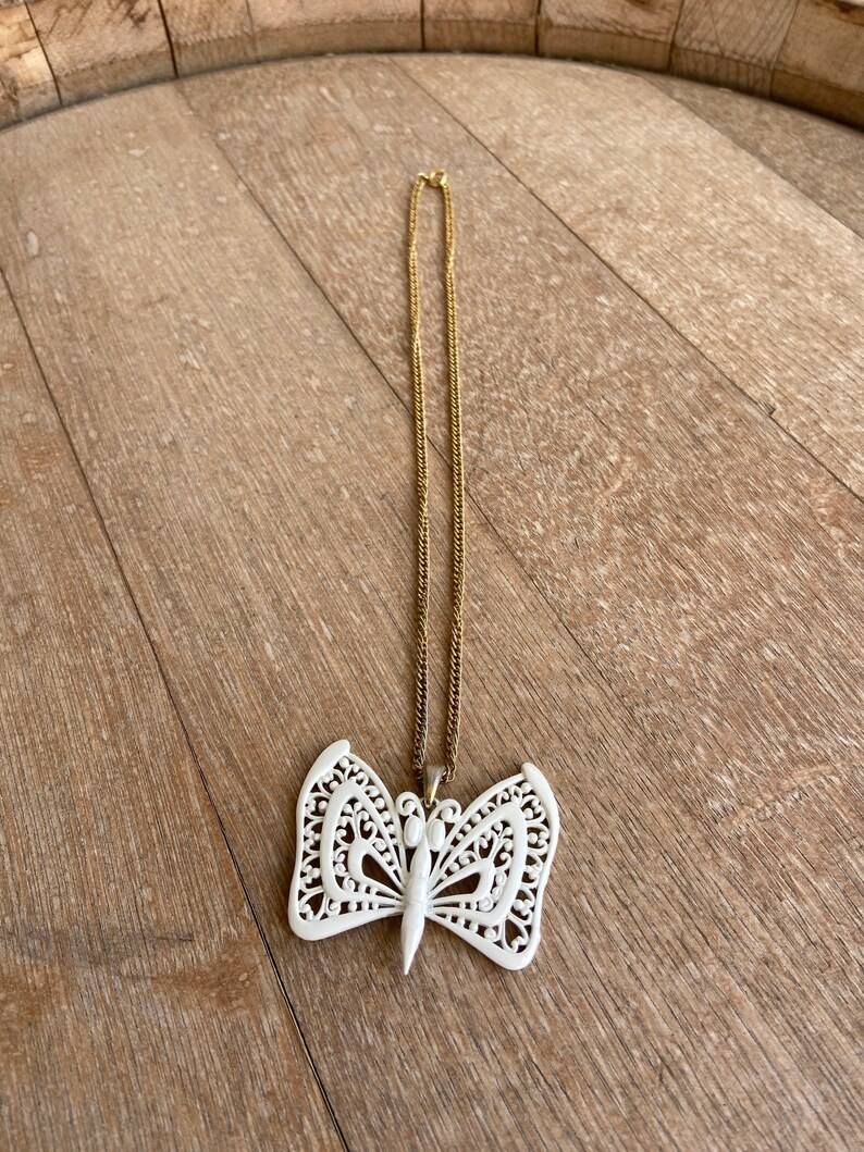 Vintage L Razza White Butterfly Necklace.