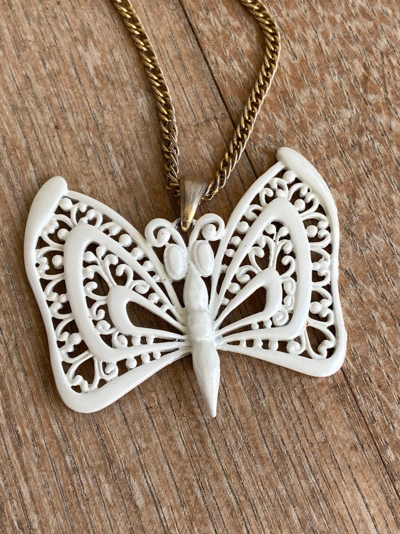 Vintage L Razza White Butterfly Necklace.