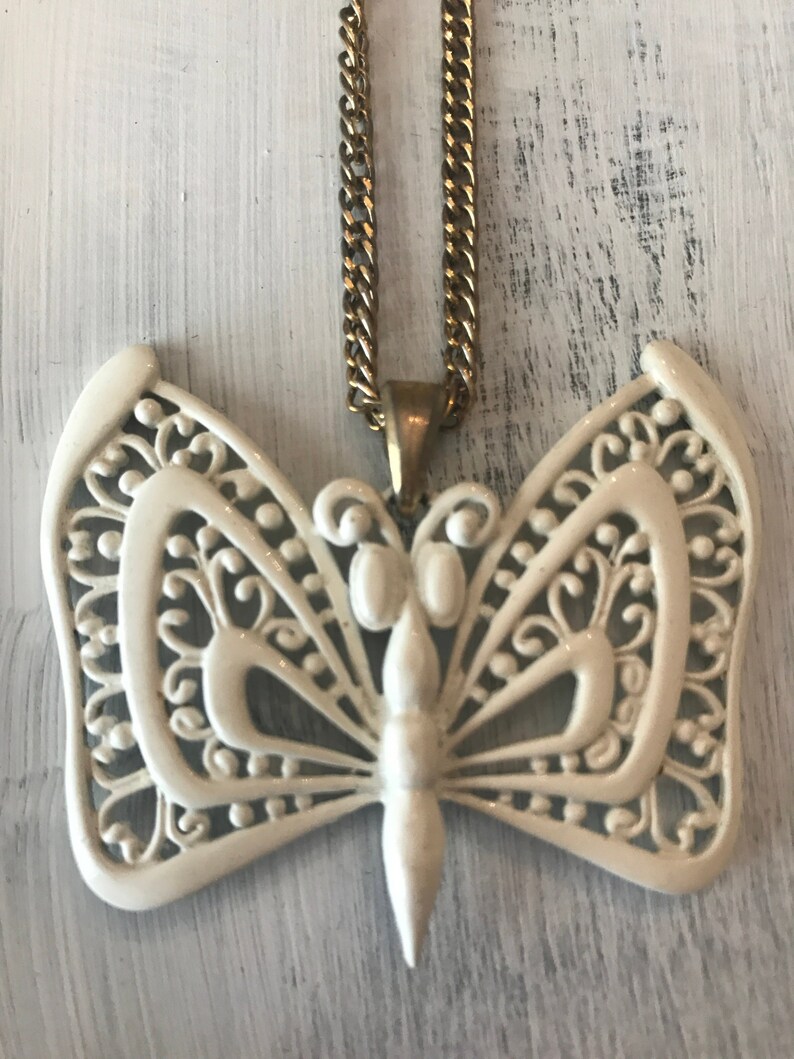 Vintage L Razza White Butterfly Necklace.