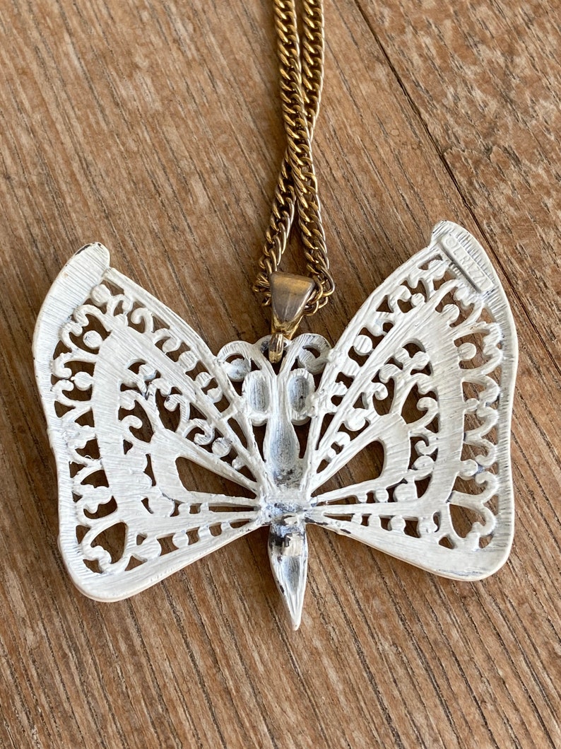 Vintage L Razza White Butterfly Necklace.