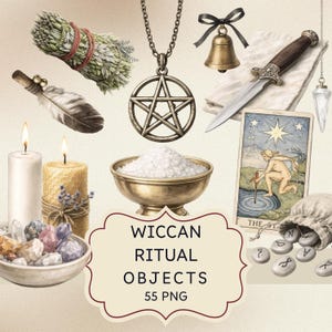 Wiccan Ritual Clipart Bundle, 55 Witchcraft Altar Tools PNG, Occult Objects, Pagan Spiritual Elements