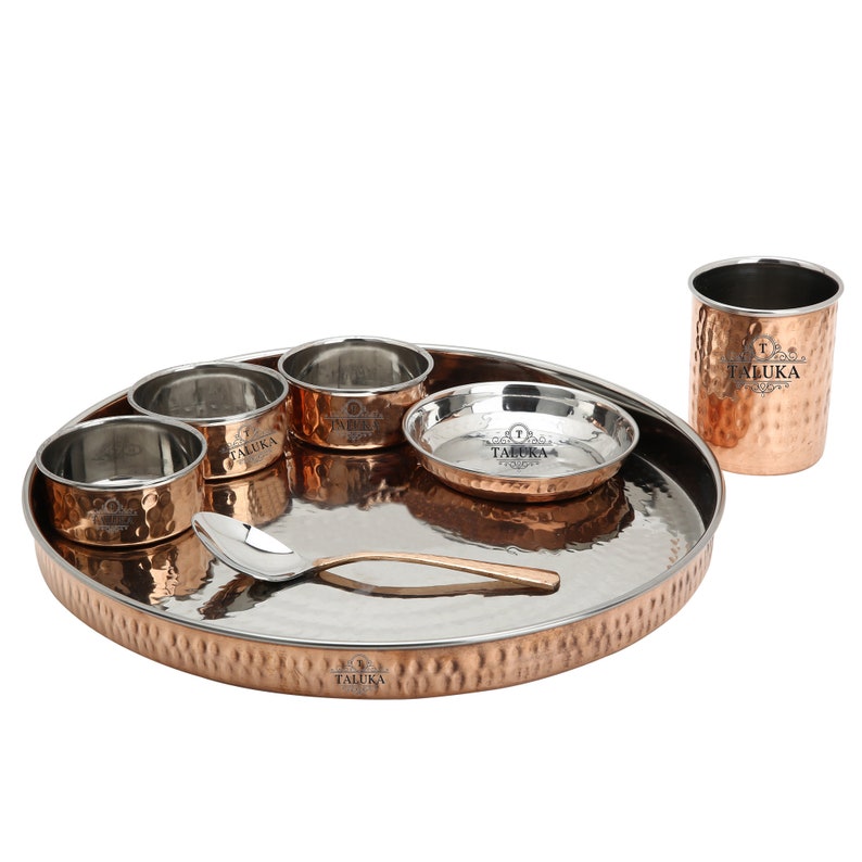 Indian Hammered Dinnerware Stainless Steel Copper Dinner Set Etsy