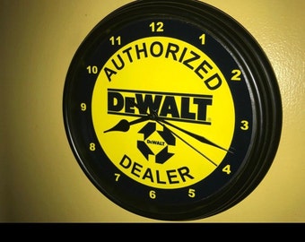DEWALT SERVICE WALL CLOCK VINTAGE RETRO GARAGE WORKSHOP TIN METAL SIGN CLOCK