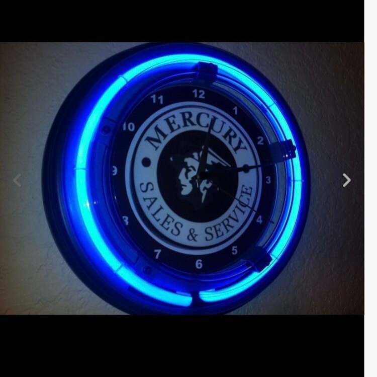 Mercury Motors Auto Garage Man Cave Blue Neon Wall Clock Sign Etsy