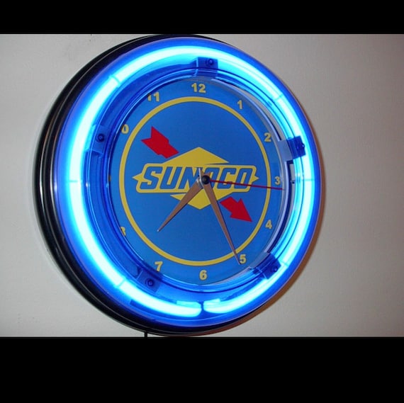 Retro 17/" Blue Neon Mobil Gas Oil Service Station Sign Man Cave Wall Clock NEW