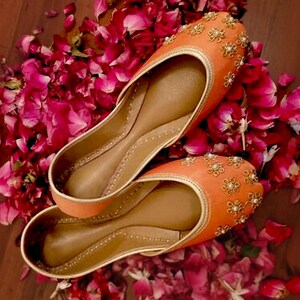 Handmade Orange Flats: Embellishmed Wedding Shoes Wide Fit Option Available