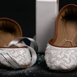 White Satin Bridal Flats: Beaded Wedding Shoes