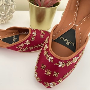 Red Bridal Mojari Flats: Embellished Khussa Juti Shoes