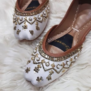 White Wedding Shoes: Handmade Bridal Shoes with Gold Beads