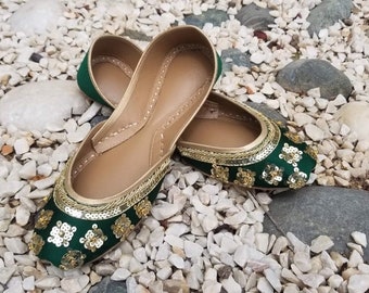 Green Embellished Ballet Flats: Handmade Indian Wedding Jutis