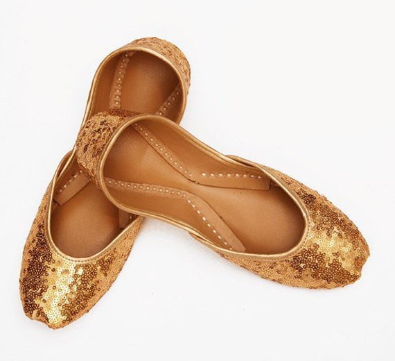 gold sequin flat shoes