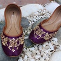Purple Satin Flat Wedding Shoes: Embellished Juttis Mojari Khussa product logo
