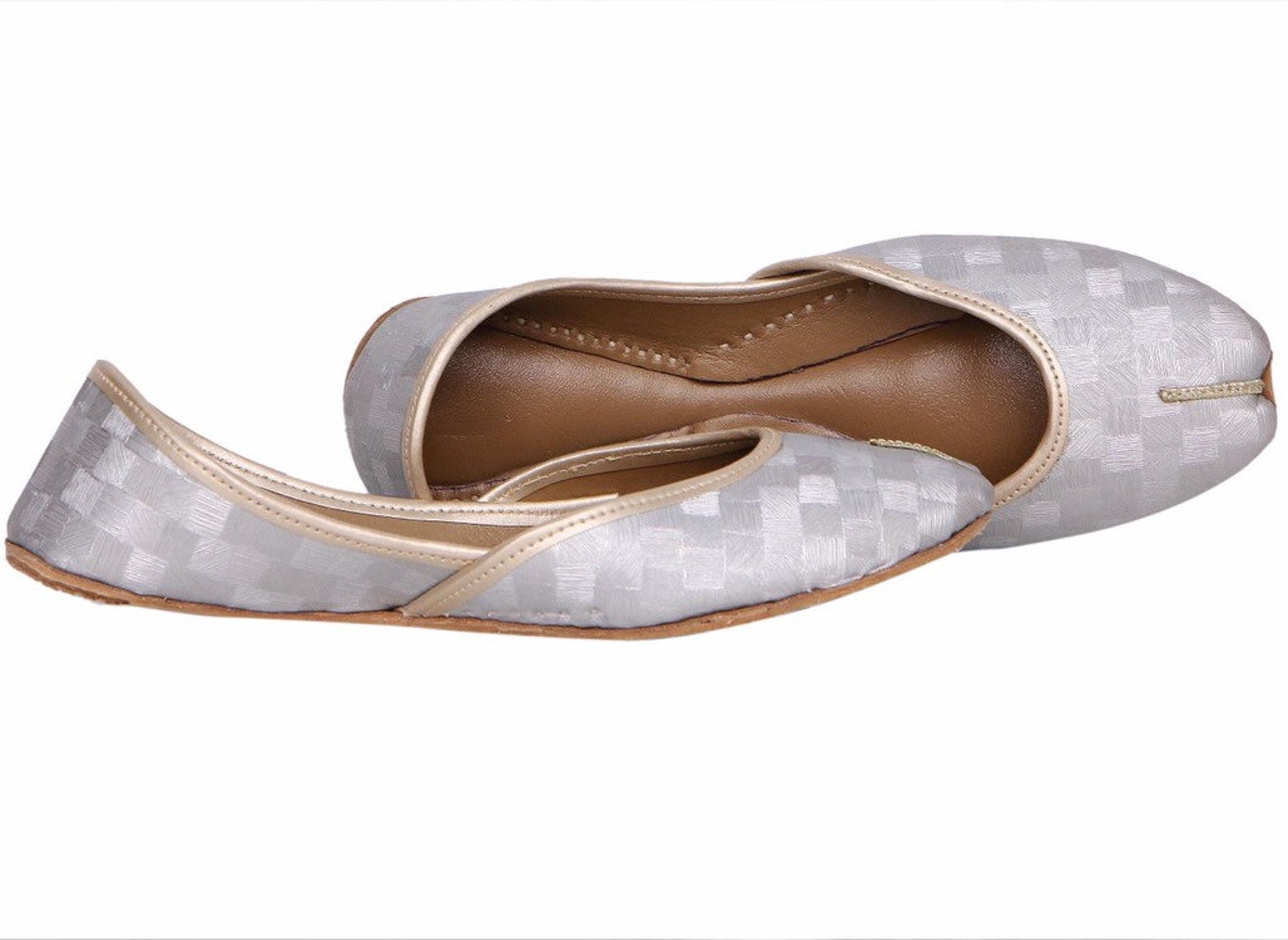 Handmade Silver Women Flat Shoes Ballet 