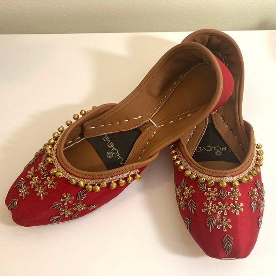 Red Bridal Jutti Flats: Gold-Embellished Khussa Shoes