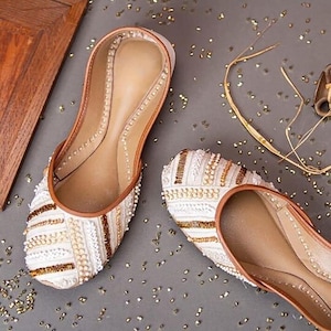 Lineal Beautification - Ivory Ballet Flats Casual Footwear Semi-formal Flat Shoes Slip-On Footwear Embellished Flat Shoes Comfortable Flats