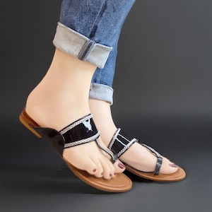 Midnight Charm Indian Kolhapuri Slippers – Glossy Black with Silver Braid | Handmade Ethnic Sandals