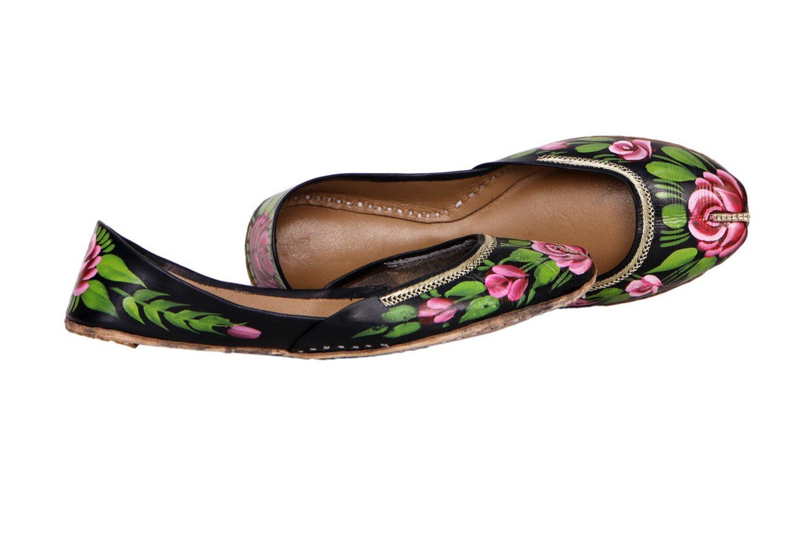 black handpainted women flat shoes ballet flats handpainted khussa juti ethnic painted shoes handpainted mojari indian juttis