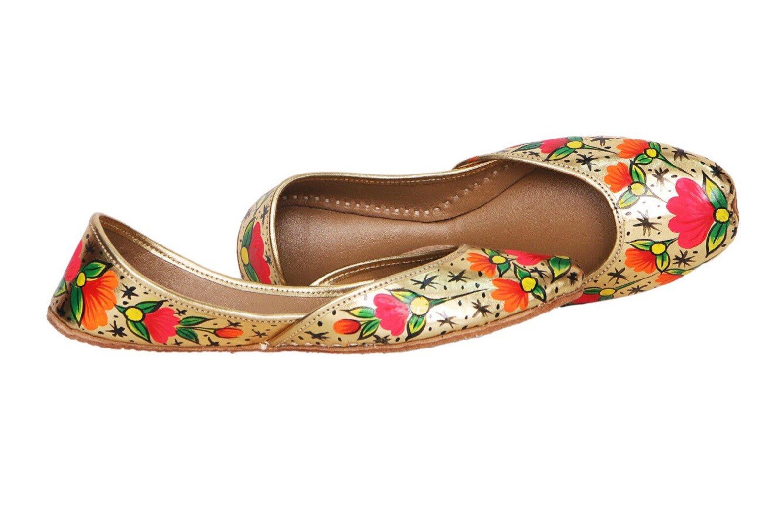 handpainted women flat shoes ballet flats handpainted khussa juti ethnic painted shoes brooch handpainted mojari indian juttis