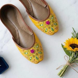 Yellow Satin Bridal Flats Colorful Embroidered Wedding Shoes