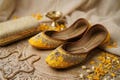Yellow Bridal Jutti with Pearl Embroidery for Mehndi and Mayun Wedding Flats product logo