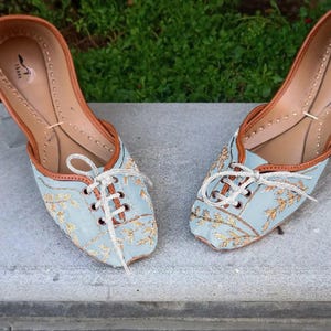 Handmade Lace Up Flats Casual Ethnic Embroidered Shoes Powder Blue