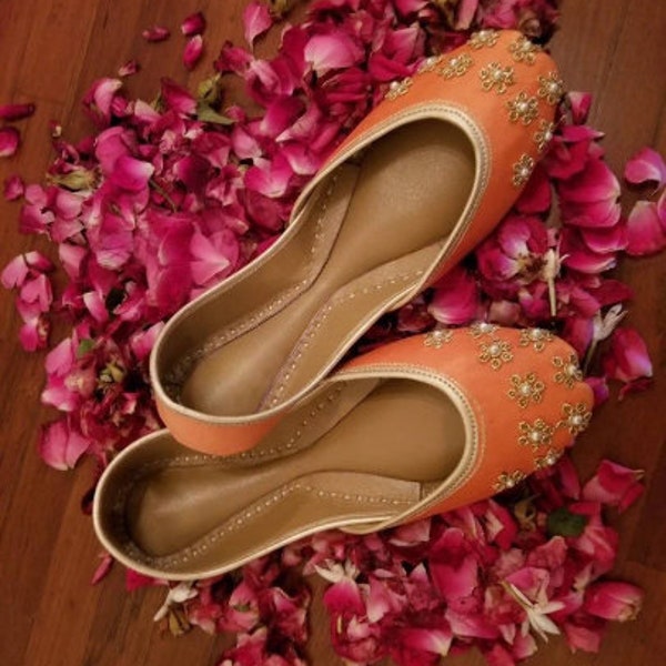 Tangerine Tranquility | Handcrafted Ballet Flats with Embellishments - Mojari, Juti, Khussa - Vibrant Ethnic Footwear in Tangerine Orange