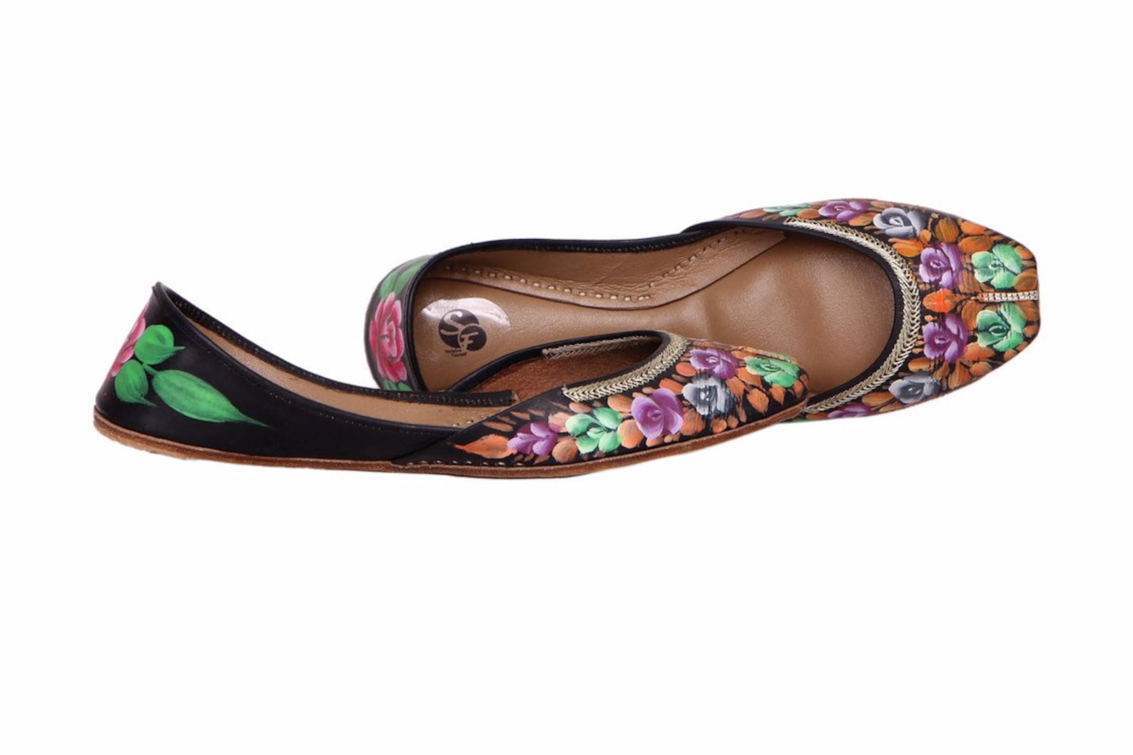 peacock black handpainted women flat shoes ballet flats handpainted khussa juti ethnic painted shoes brooch handpainted mojari i