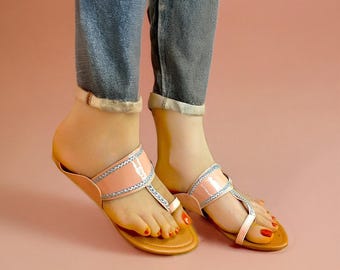 Blush Pink Kolhapuri Sandals: Silver Braid, Handmade Indian Slippers