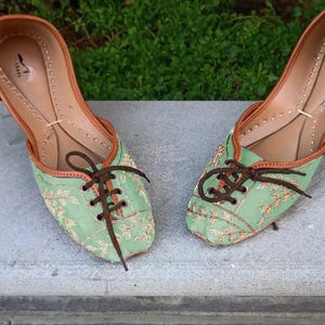 Handmade Lace Up Flats Casual Ethnic Embroidered Shoes Mint Green