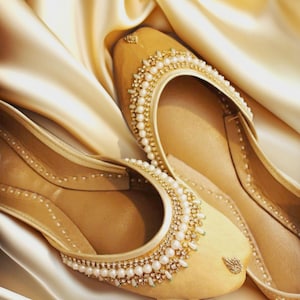 Bronceada Belleza Stunning Beige Embellished Ballet Flats Beige Mojari Khussa Juti Slip-Ons Bridal Flats Wedding Shoes Ethnic Footwear