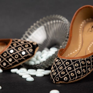 Handmade Black Ballet Flats: Mirror Ensemble Mojari Juti
