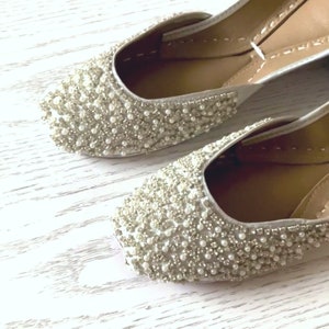 Pearly Blinders: Elegant White Pearl Wedding Flats for Your Special Day | White Wedding Jutti | White Bridal Jutti