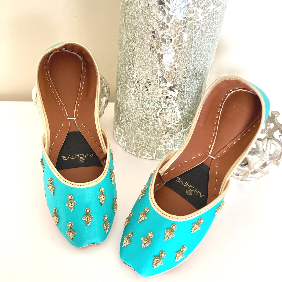 Arctic Turquoise Handmade Embellished Blue Women Flat Shoes Etsy