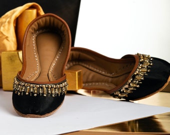 Black Bridal Shoes: Wedding Flats for Brides with Gold Sequins