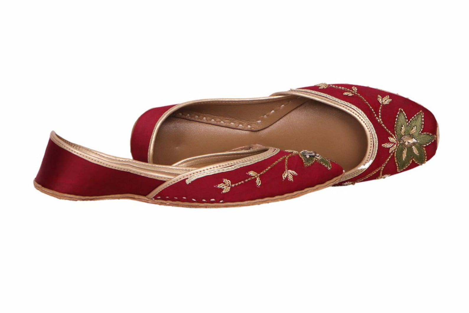 red base embellished ballet flat shoes red jutis red slip ons mojari red khussa