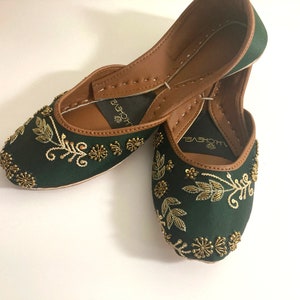 Nawabi Green - Green Embellished Ballet Flat Shoes Green Jutis Green Slip Ons Mojari Green Khussa Vert Ballerines