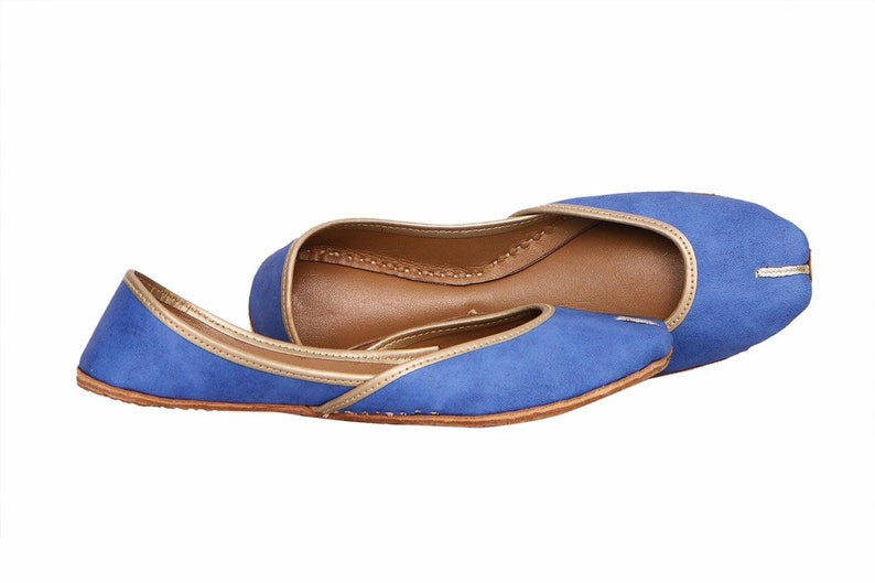 Handmade Blue Women Flat Shoes Ballet Flats Black shoes Juti Ethnic Shoes Bridal Shoes Mojari Indian Juttis
