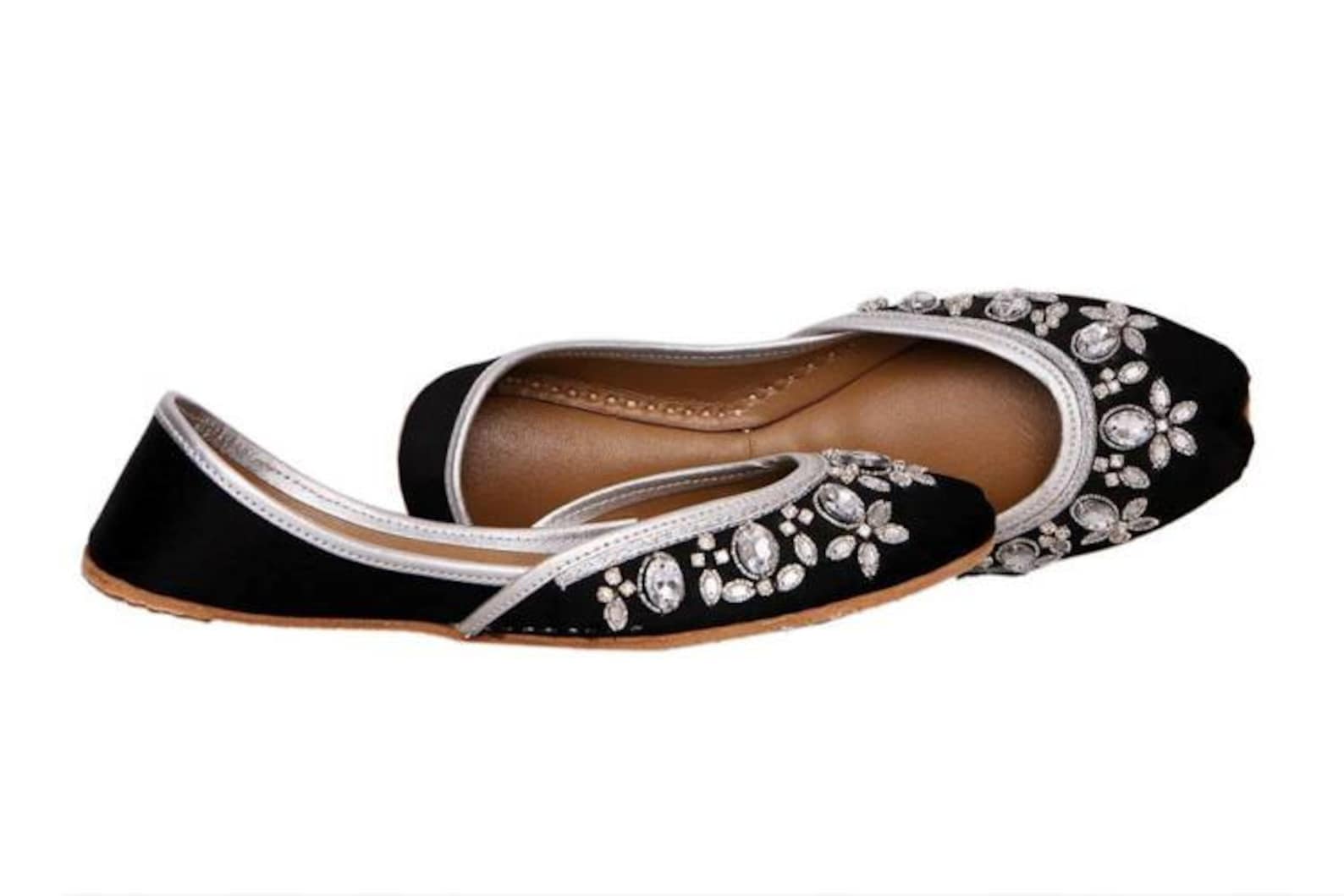 handmade embellished black women flat shoes ballet flats kundan khussa juti ethnic shoes brooch bridal shoes mojari indian jutti