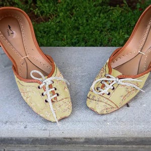 Handmade Lace Up Flats Casual Ethnic Embroidered Shoes Butter Yellow